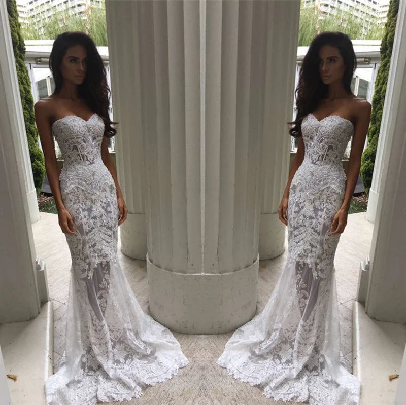 Modest Long Mermaid Sweetheart Wedding Dresses With Lace Appliques