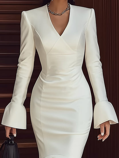 Elegant Cream White Satin Mermaid Dress