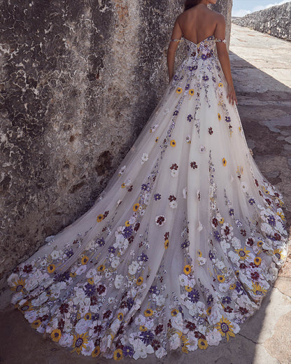 Women's Solid Color Lace Mesh Wedding Dress