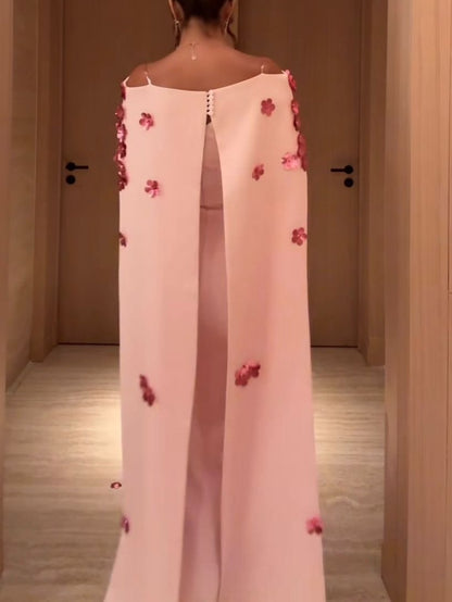 Off-Shoulder Long Sleeves Sheath Pink Evening Dress