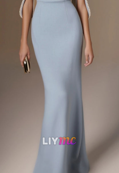 Formal Dress Blue Crew Neck Maxi Dress