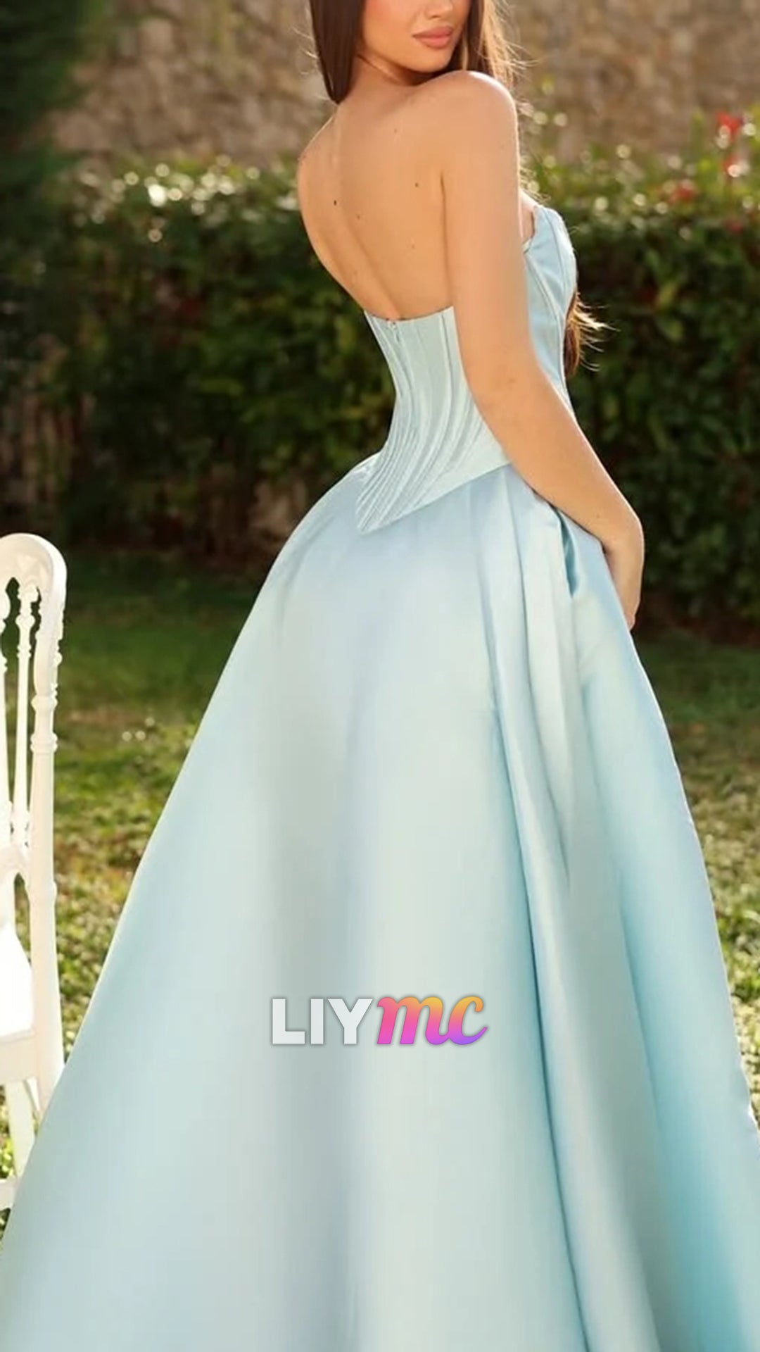 Delicate Sky Blue Straight Across Sleeveless Pleated Prom Dress With Pockets