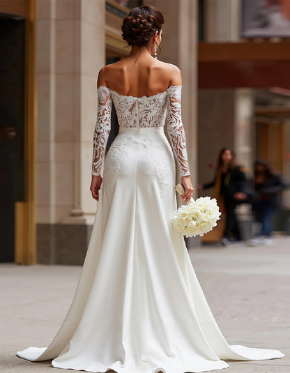 White Long Sleeve Applique Lace Bridal Jumpsuit