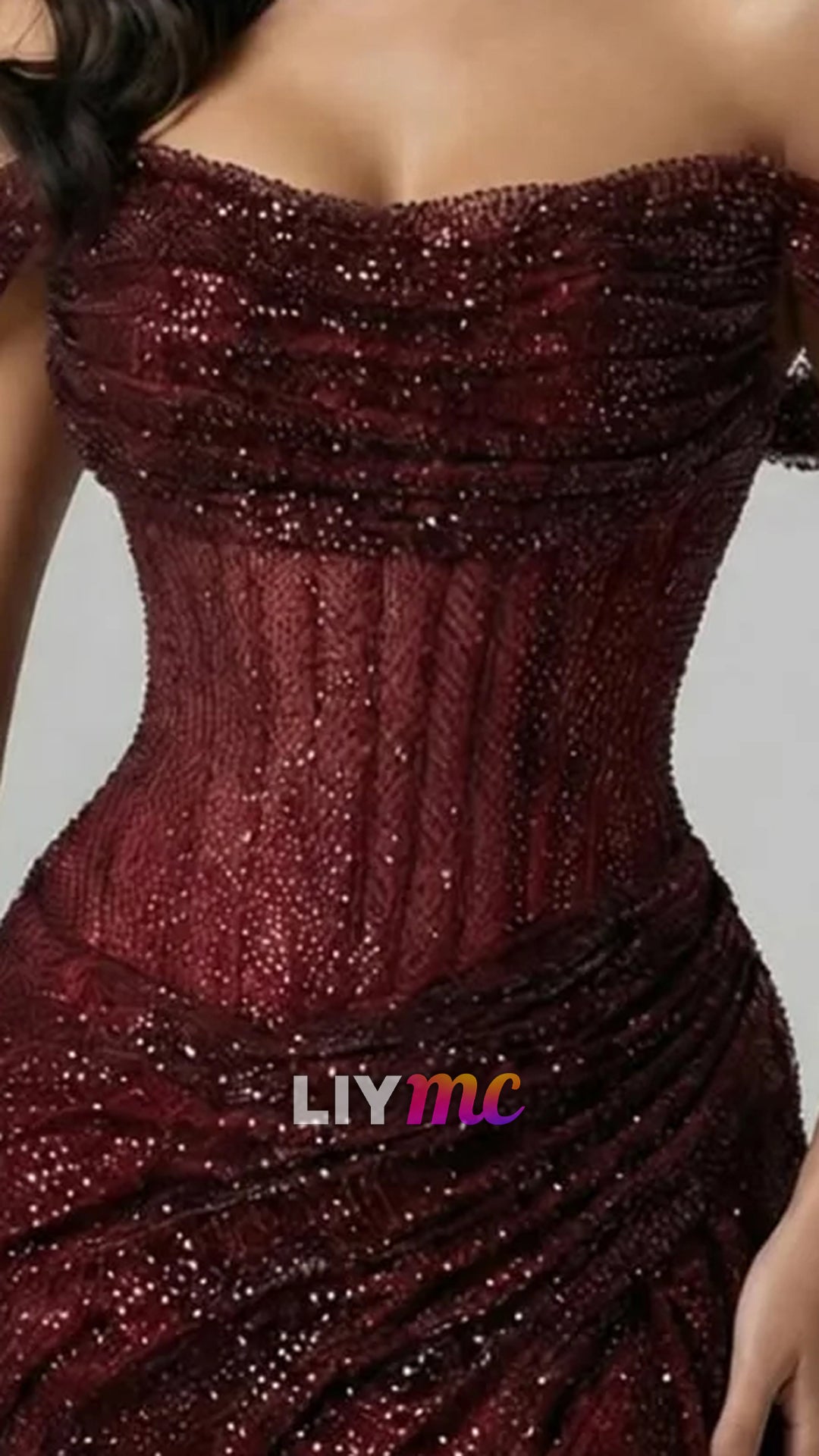 Charming Burgundy Off-The-Shoulder Pleated Split Prom Dress