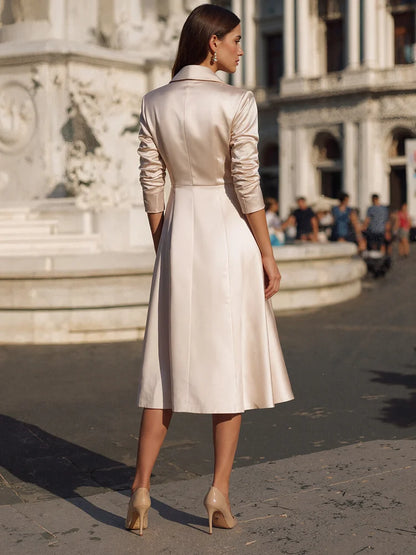 Champagne Satin Double Breasted Blazer Dress