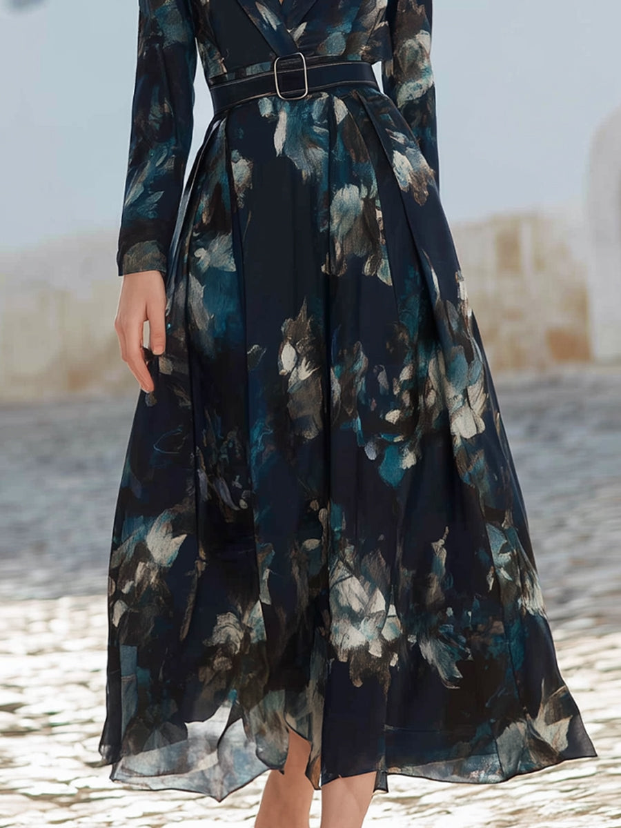 Floral Belted Chiffon Wrap Dress