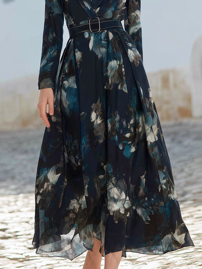 Floral Belted Chiffon Wrap Dress