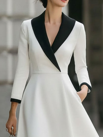 White And Black Contrast Lace Hem Midi Dress