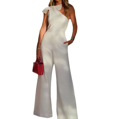 Women's Fashion Collar Waist Solid Color Wide Leg Jumpsuit