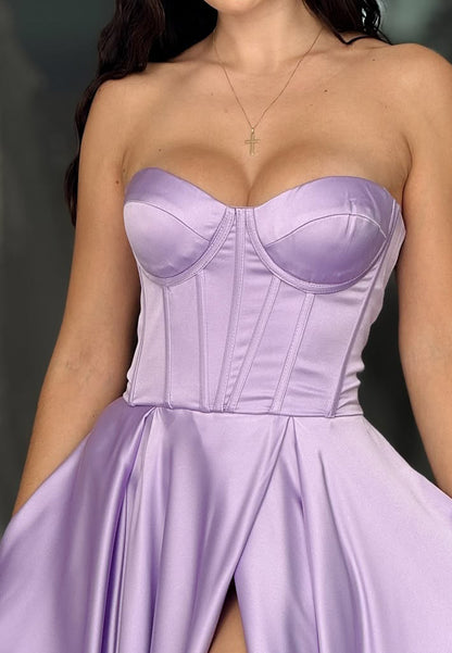 Sweetheart Sleeveless Pleated Sleek Satin A-Line Prom Dress