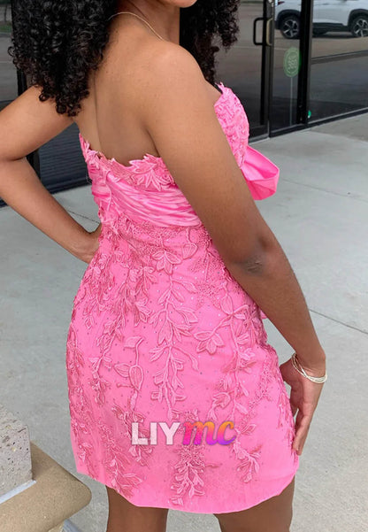 Sweetheart Pink Bodycon Short Homecoming Dress with Appliques