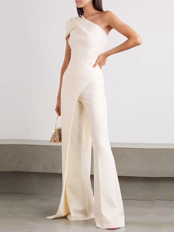 Stylish Plain One-Shoulder Split-Joint Urban Jumpsuits