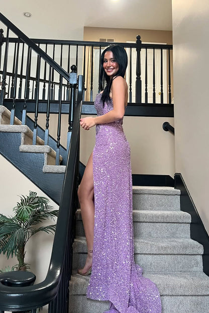 Gorgeous Mermaid Sweetheart Dusty Purple Sequins Prom Dress with Beading