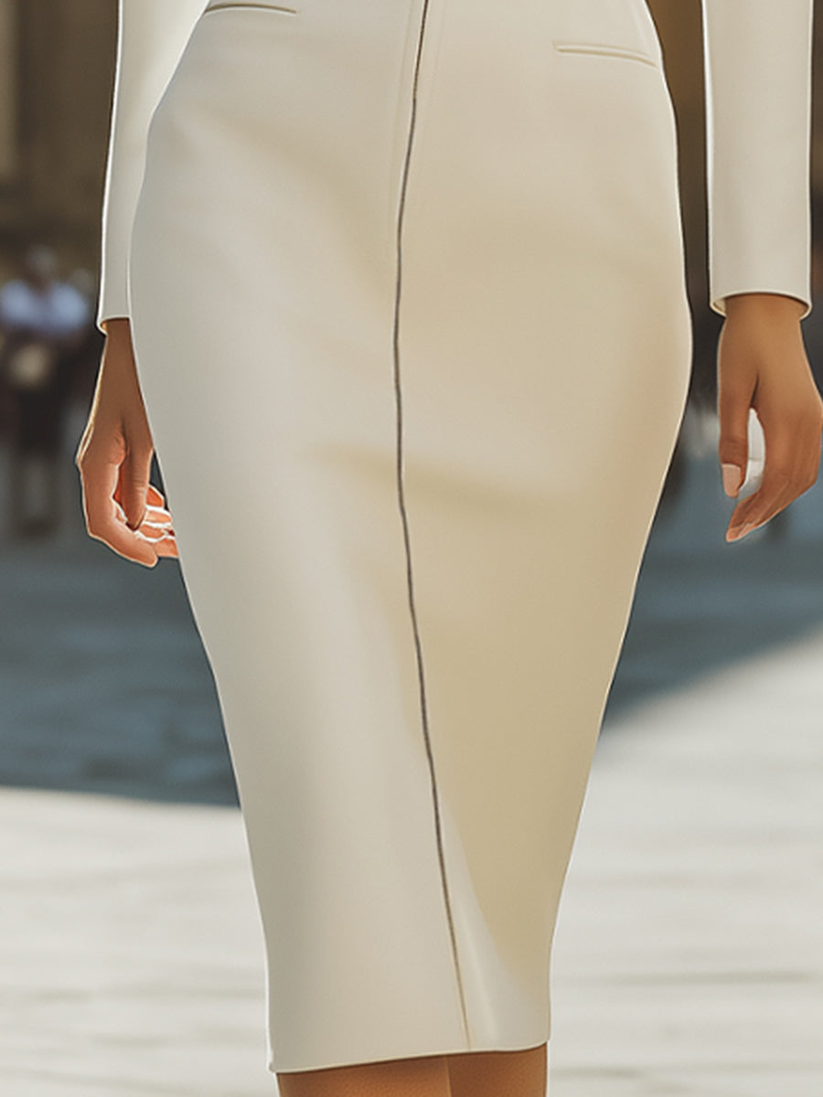 Plain Structured Zip-Front Midi Dress