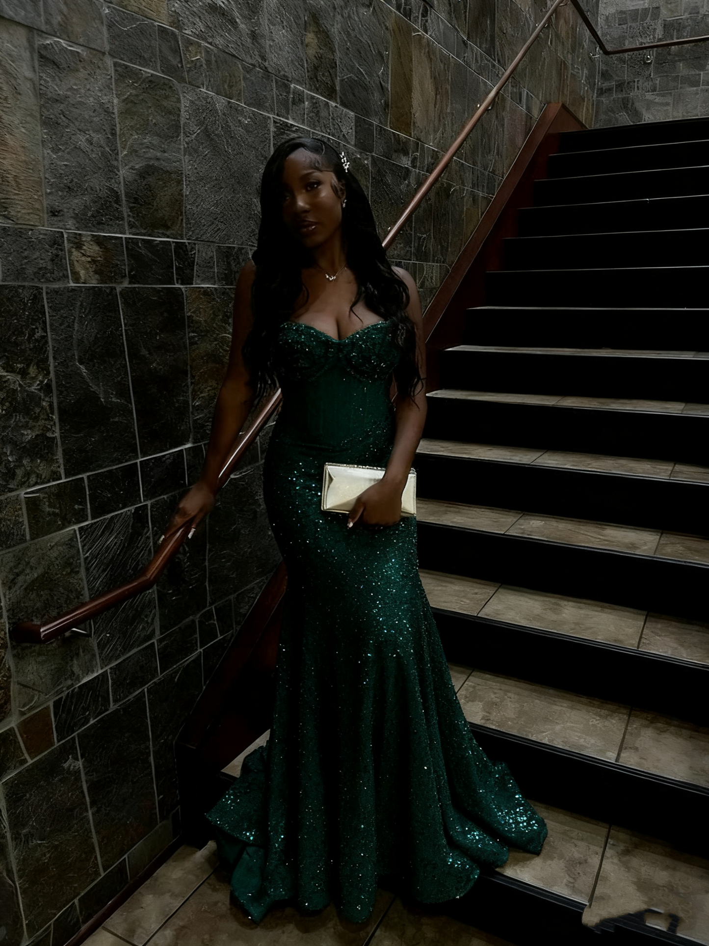 Gold Sequin Mermaid Long Prom Gown Evening Dress