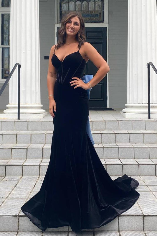 Elegant Straps Velvet Mermaid Prom Dress with Bow