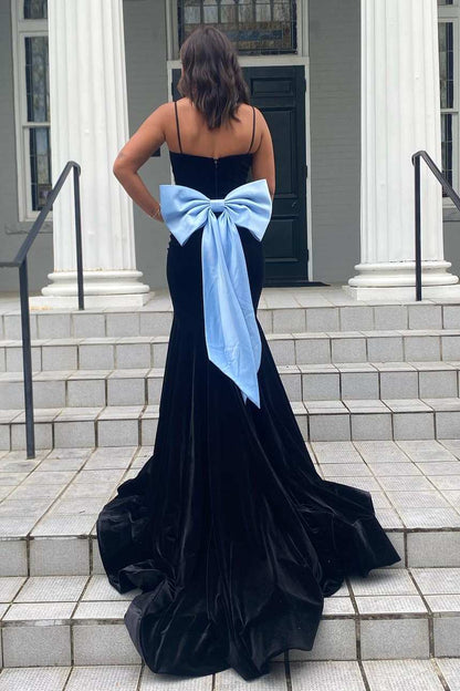 Elegant Straps Velvet Mermaid Prom Dress with Bow