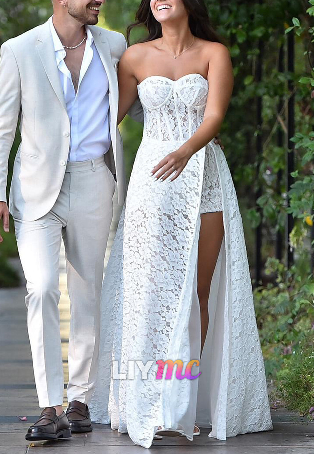 Sweetheart Appliques Side Slit Summer Wedding Dress