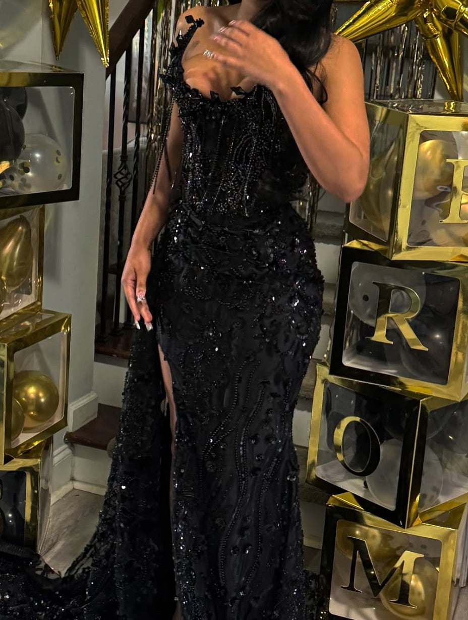 Mermaid Black Luxurious Prom Dress Black Girl Sexy Graduation Dress Fo – Liymc