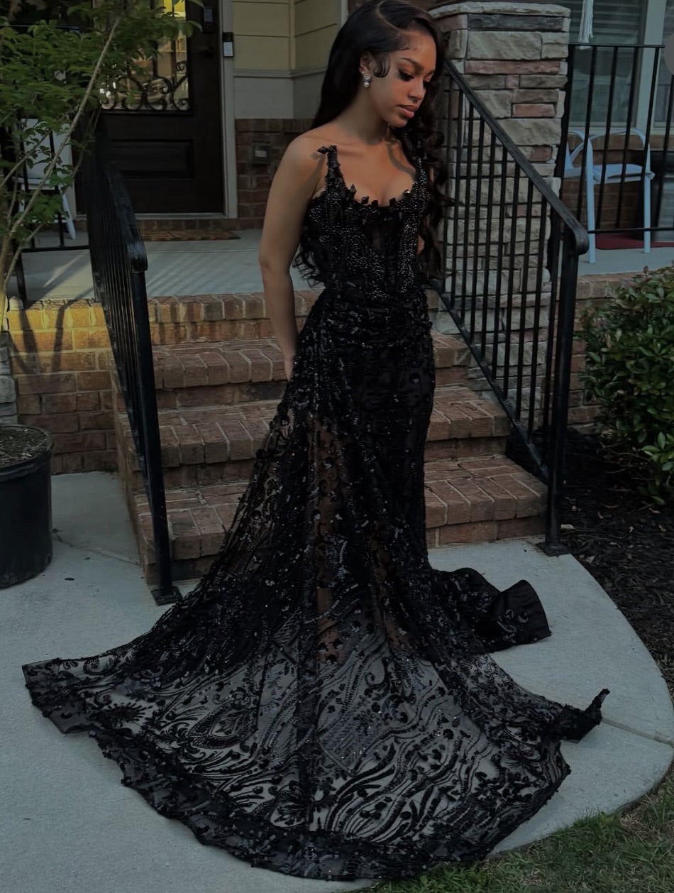 Mermaid Black Luxurious Prom Dress Black Girl Sexy Graduation Dress Formal Dress