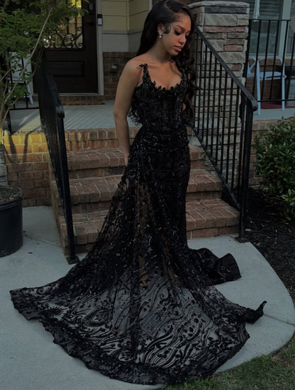 Mermaid Black Luxurious Prom Dress Black Girl Sexy Graduation Dress Formal Dress