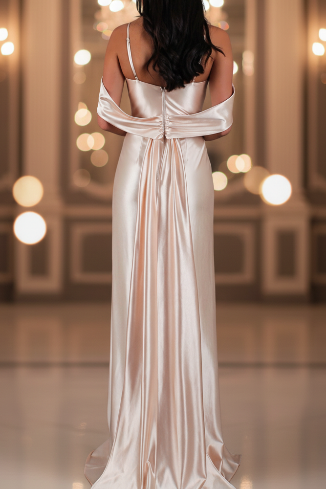 V-Neck Spaghetti Straps Cap Sleeves Sheath Prom Dress