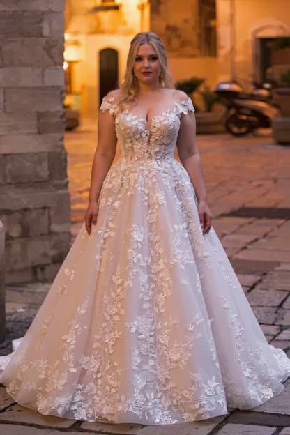 Gorgeous lace wedding dresses A line Sleeveless Tulle Bridal Dress Floor Length