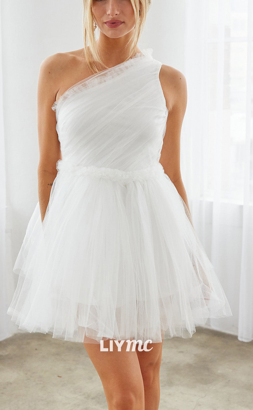 LY157 - One Shoulder A Line Tulle Short Homecoming Dress