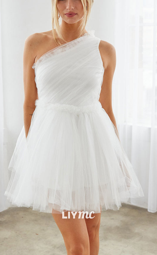 LY157 - One Shoulder A Line Tulle Short Homecoming Dress