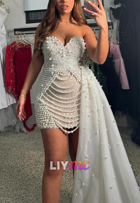 Sweetheart Pearl Sheath Short Wedding Dress