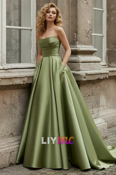 Strapless Belted Mikado Satin Formal Dress Style