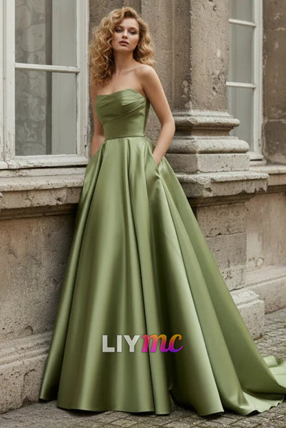 Strapless Belted Mikado Satin Formal Dress Style