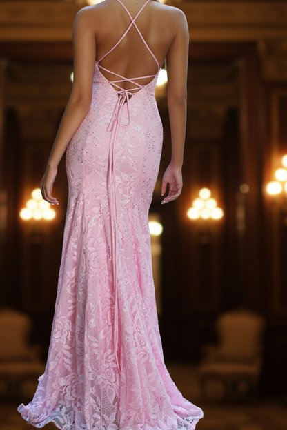 V-Neck Appliques Straps Mermaid Prom Dress