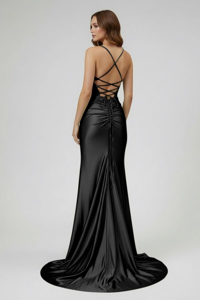 Sage Scoop Neck Satin Mermaid Long Prom Dress with Slit