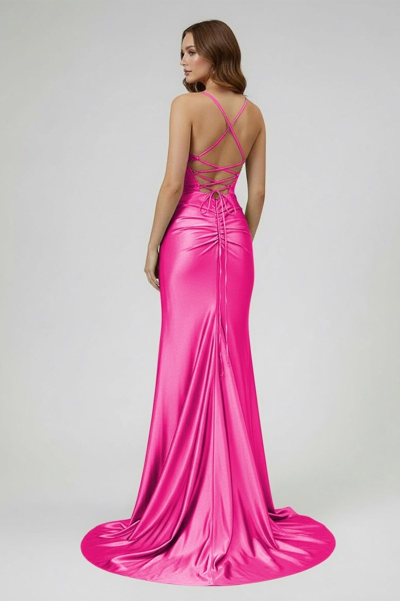 Sage Scoop Neck Satin Mermaid Long Prom Dress with Slit