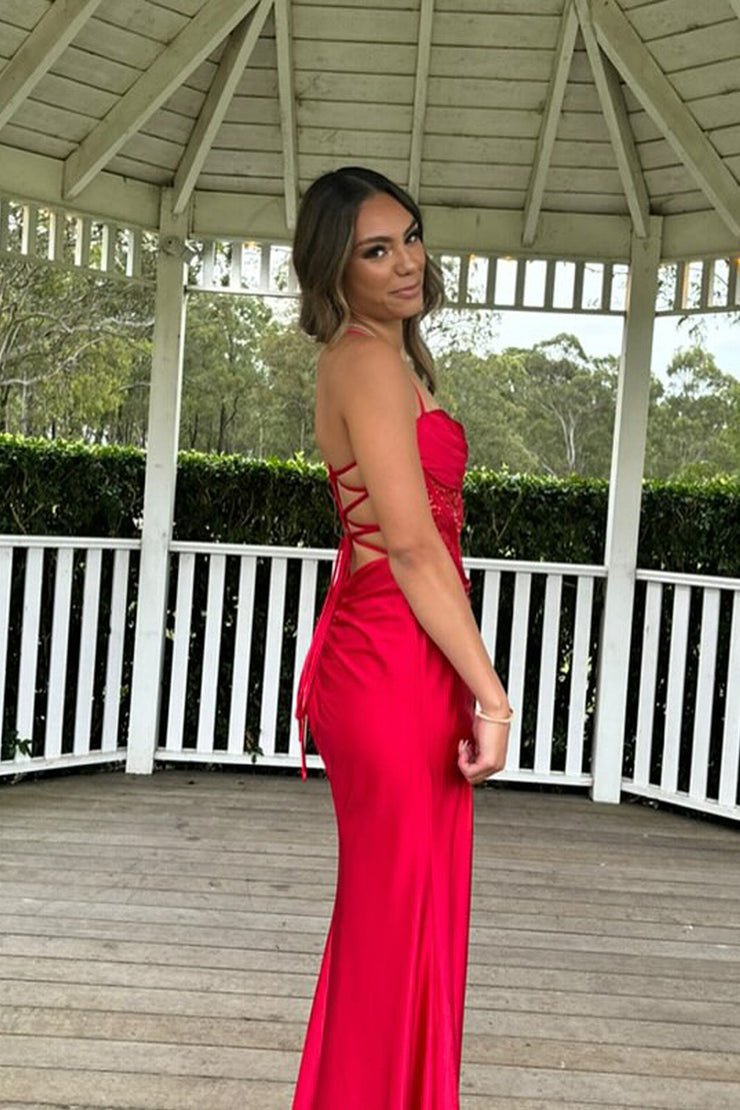 Sage Scoop Neck Satin Mermaid Long Prom Dress with Slit