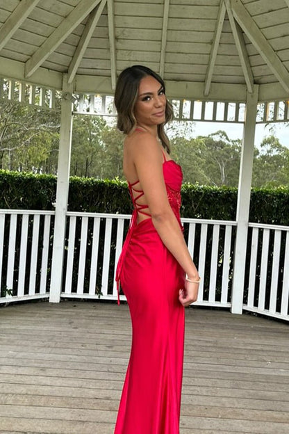 Sage Scoop Neck Satin Mermaid Long Prom Dress with Slit