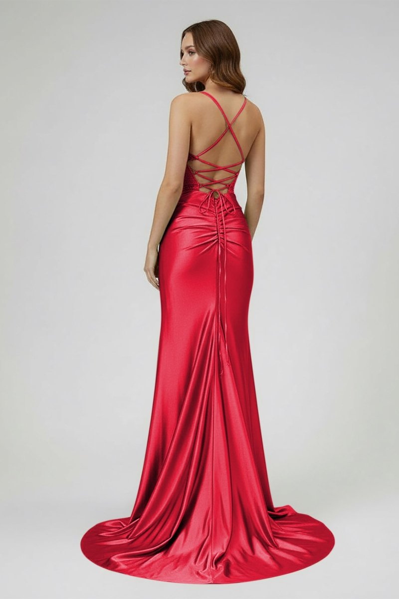 Sage Scoop Neck Satin Mermaid Long Prom Dress with Slit