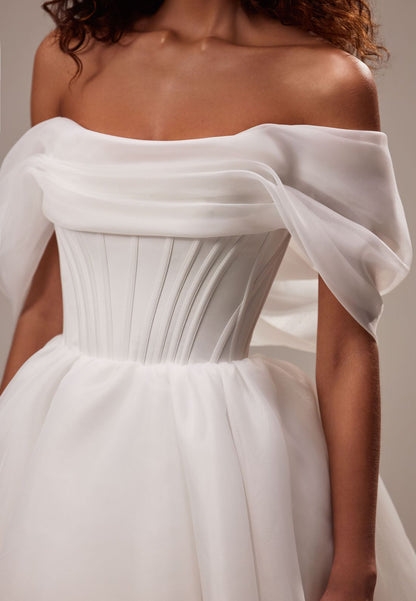 Off-Shoulder Sleeveless Pleated Short A-Line Beach Wedding Dress
