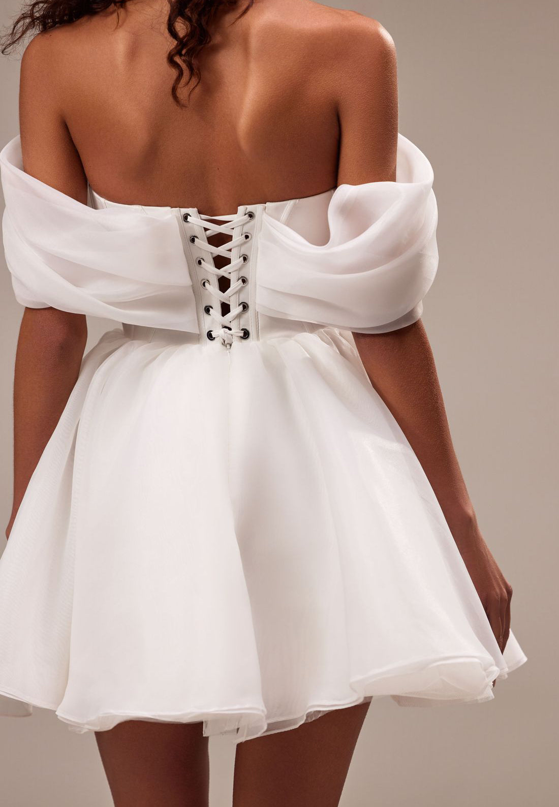 Off-Shoulder Sleeveless Pleated Short A-Line Beach Wedding Dress