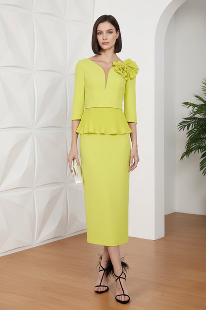 Lime Yellow Mother of the Bride Dress with Pleated