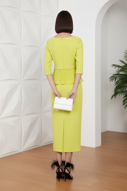 Lime Yellow Mother of the Bride Dress with Pleated