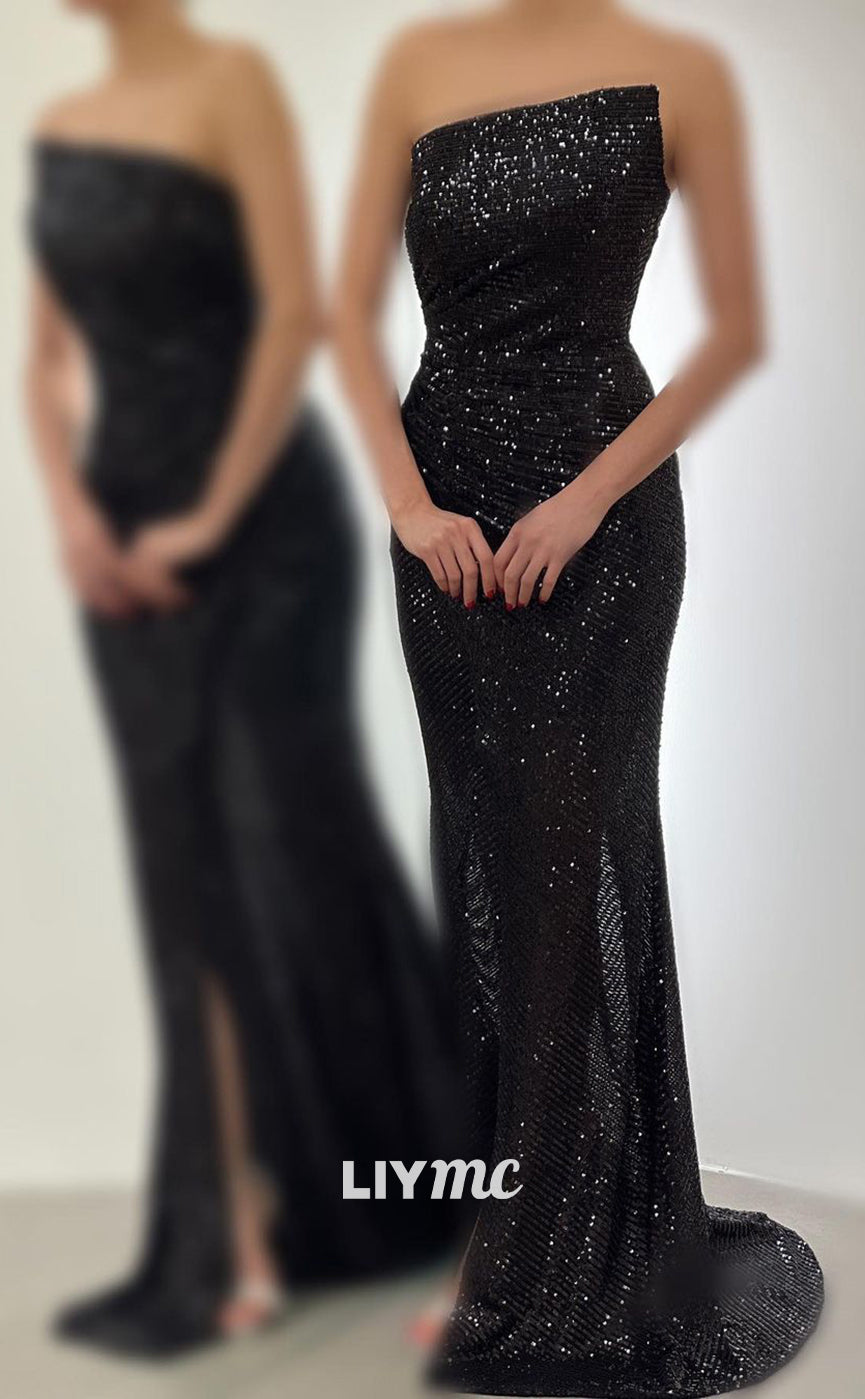 LP1145 - Asymmetrical Fully Sequins Mermiad Long Formal Prom Party Dress