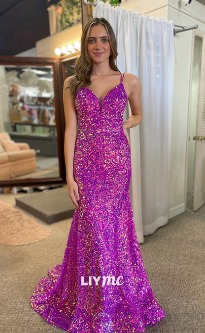 LP1194 - Spaghetti Straps Fully Sequins Sparkly Formal Prom Dress