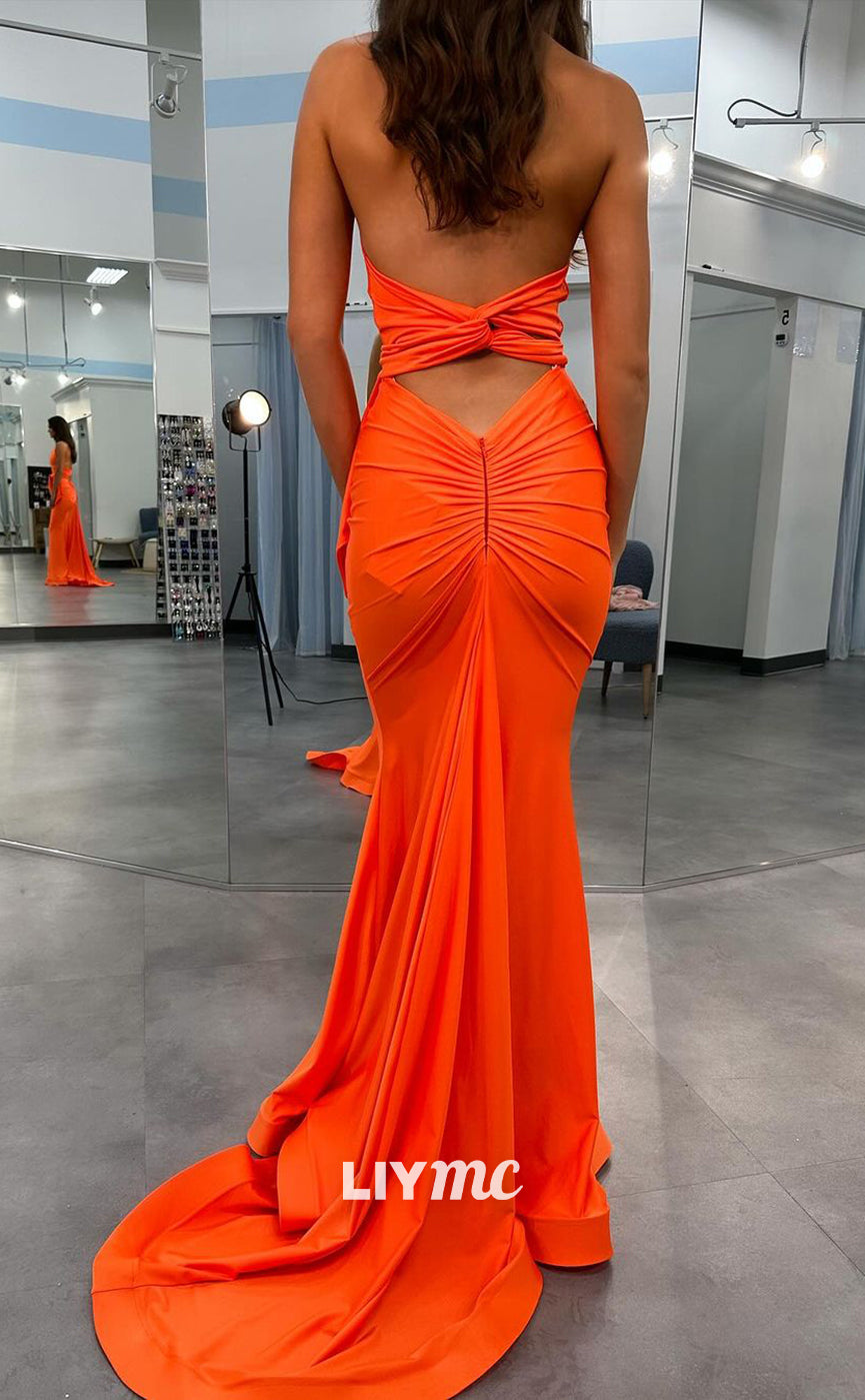 LP853 - Sexy V neck Draped Mermaid Long Formal Prom Dress