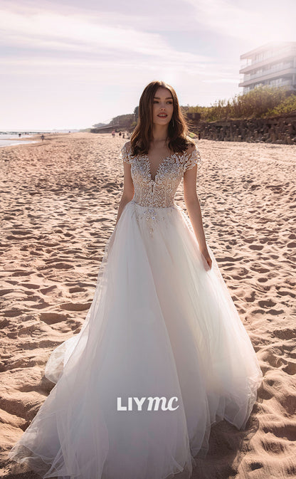 LW213 - Illusion Off Shoulder Beaded Lace Tulle A Line Long Wedding Dr Liymc LW213 - Illusion Off Shoulder Beaded Lace Tulle A Line Long Wedding Dr Liymc