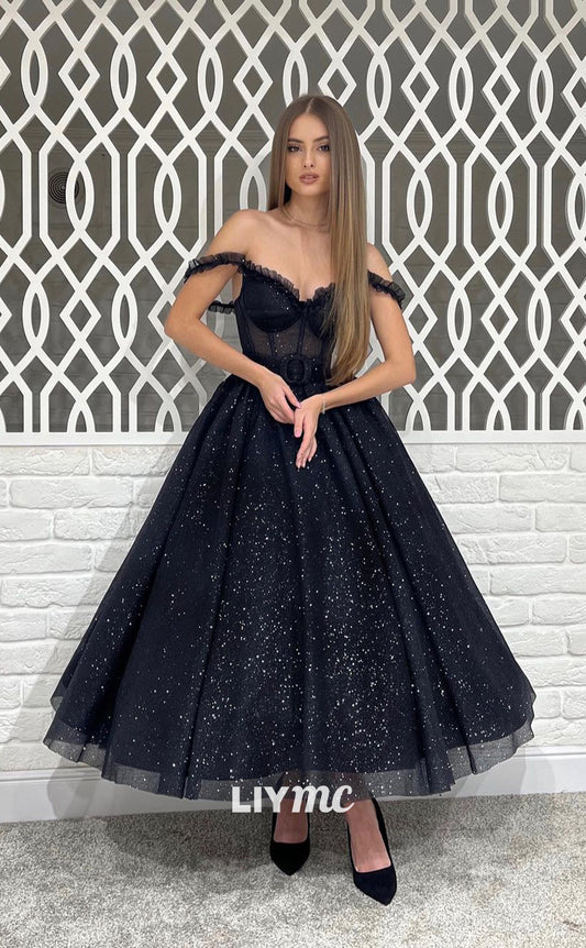 LP1094 - Off Shoulder Sweetheart Sparkly Formal Prom Party Dress