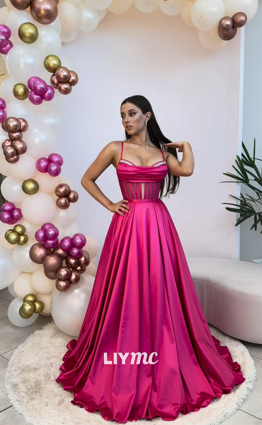 LP1176 - A Line Illusion Detachable Skirt Pink Formal Prom Dress