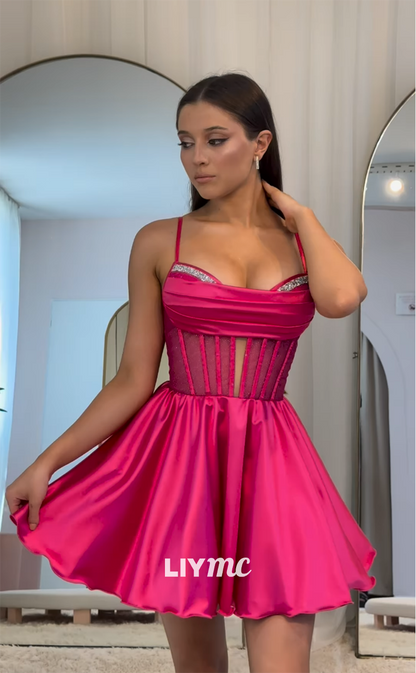 LP1176 - A Line Illusion Detachable Skirt Pink Formal Prom Dress