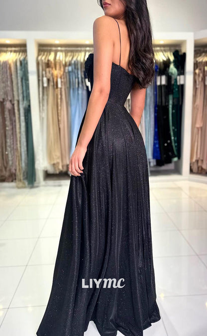 LP1088 - A Line Sweetheart Side Slit Sparkly Formal Prom Dress